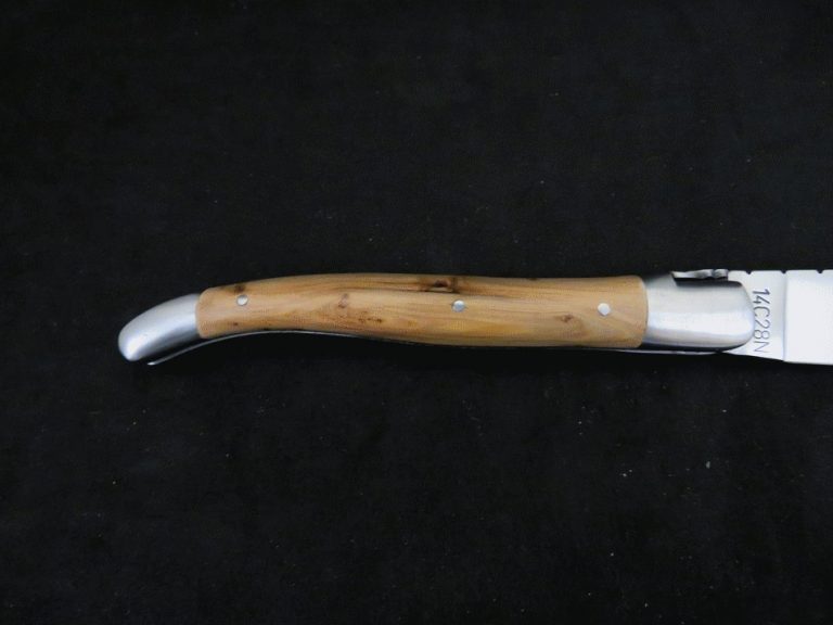 Laguiole knife 12 cm 1 piece 2 stainless steel bolsters juniper wood