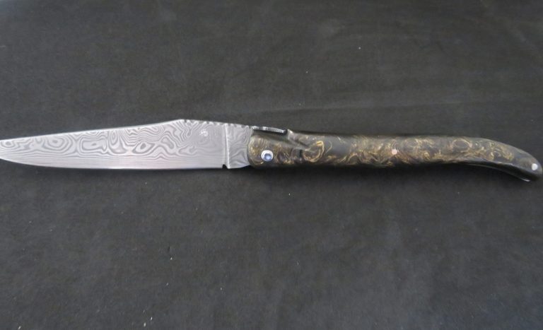 Laguiole 12 cm 1 piece full handle fat carbon gold damascus stainless steel