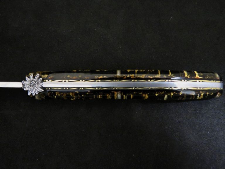 Laguiole 12 cm 1 piece full handle gold leaf edelweiss design