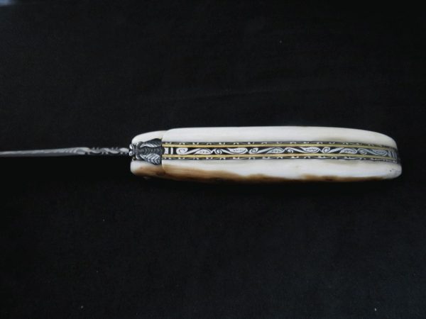 Laguiole 12 cm 1 pièce plein manche ivoire de mammouth damas inox
