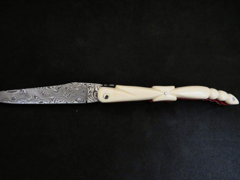 Laguiole 12 cm 1 piece full handle mammoth ivory damascus blade