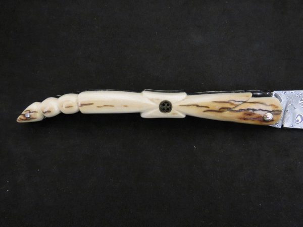 Laguiole 13 cm 1 pièce plein manche ivoire de mammouth damas carbone