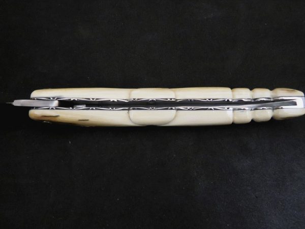 Laguiole 13 cm 1 pièce plein manche ivoire de mammouth damas carbone