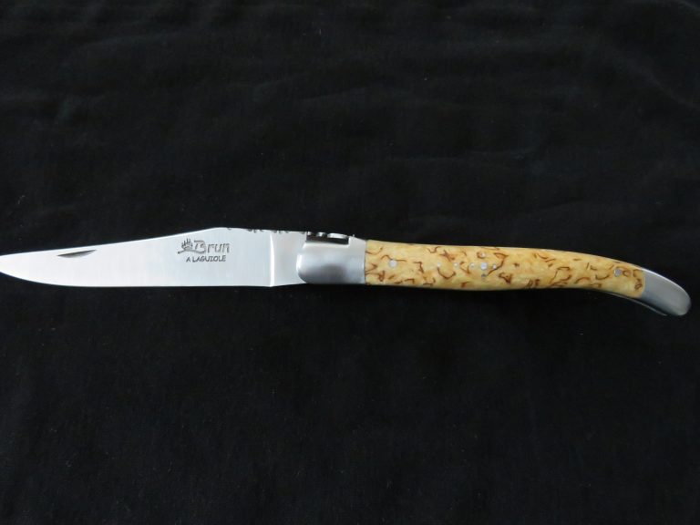 Laguiole knife 12 cm 1 piece 2 stainless steel bolsters birch wood