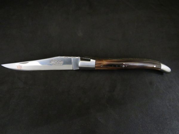 Laguiole 12 cm 1 pièce 2 mitres doubles platines pointe de corne marbrée – Image 4