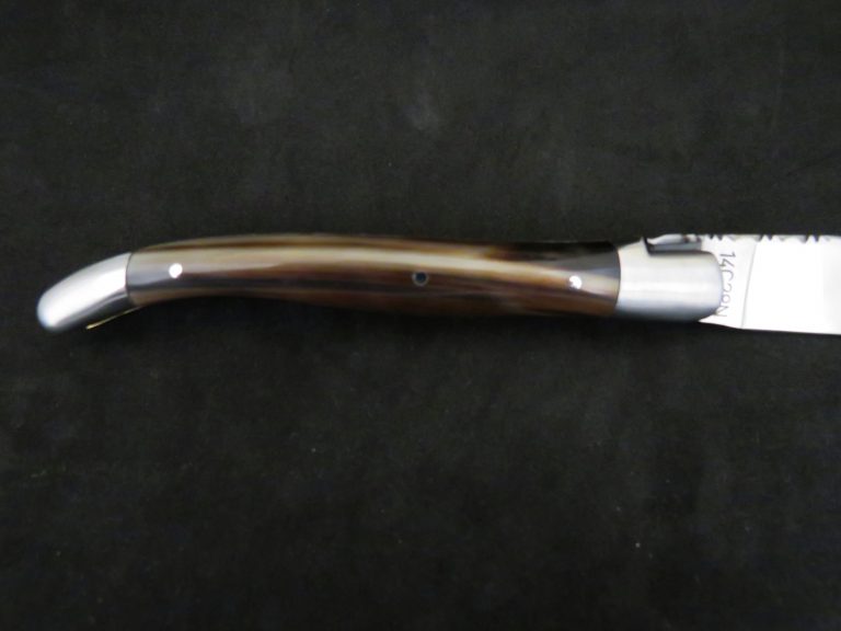 Laguiole 12 cm 1 pièce 2 mitres doubles platines pointe de corne marbrée