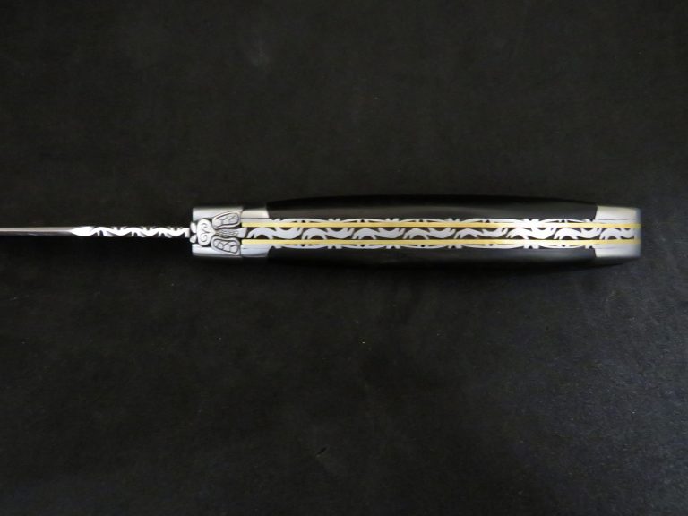 Laguiole 12 cm 1 pièce 2 mitres doubles platines inox bois d’ébène