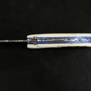 Laguiole 12 cm 1 pièce plein manche ivoire de mammouth damas