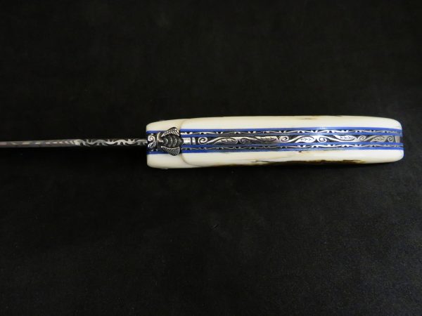 Laguiole 12 cm 1 piece full handle mammoth ivory damascus blade