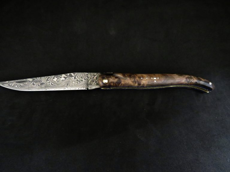 Laguiole 12 cm loupe de marronnier lame damas inox