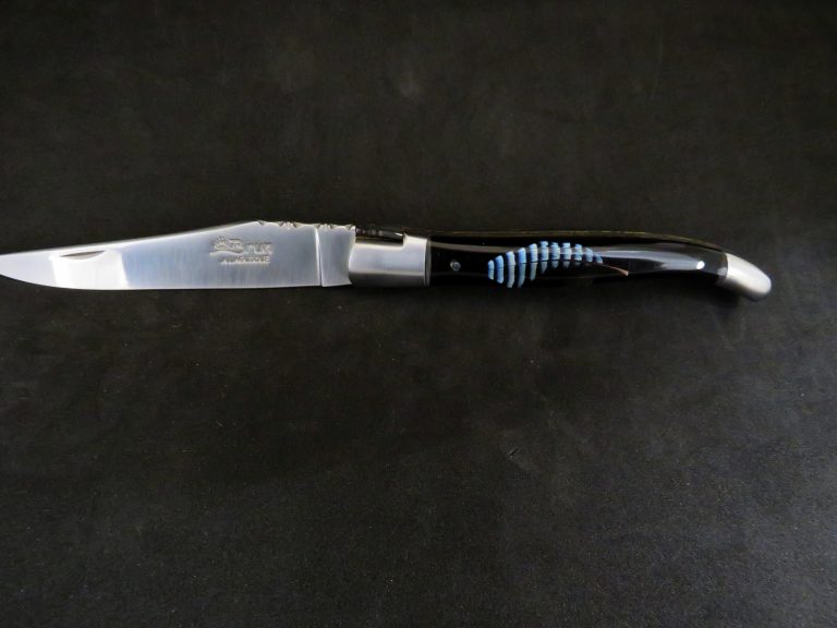 Laguiole 12 cm forgé inclusion plume de geai