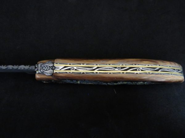 Laguiole 12 cm en vieux piquet de l'Aubrac lame damas – Image 5