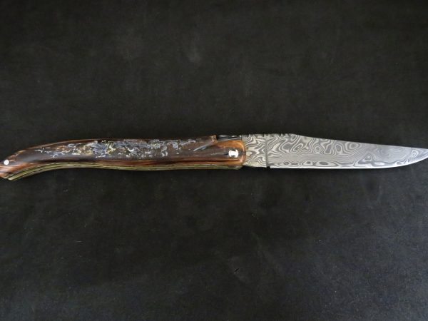 Laguiole 12 cm en vieux piquet de l'Aubrac lame damas – Image 4