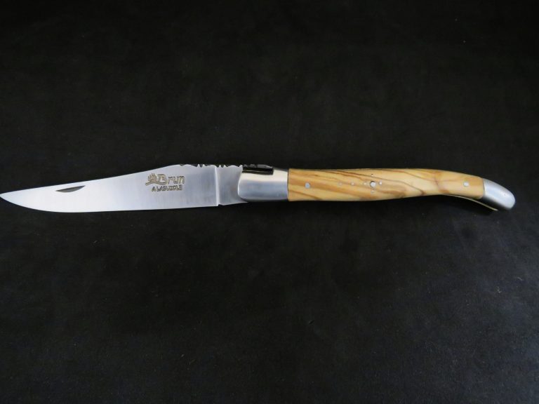 Laguiole 12 cm 1 pièce 2 mitres doubles platines inox bois d’olivier