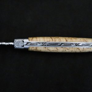 couteau Laguiole forgé 11 cm 1 pièce 2 mitres inox bois de bouleau modèle chouette