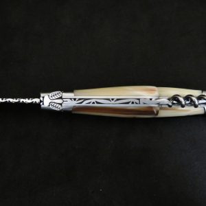 Laguiole 3 pièces abeille forgée pointe de corne marbrée