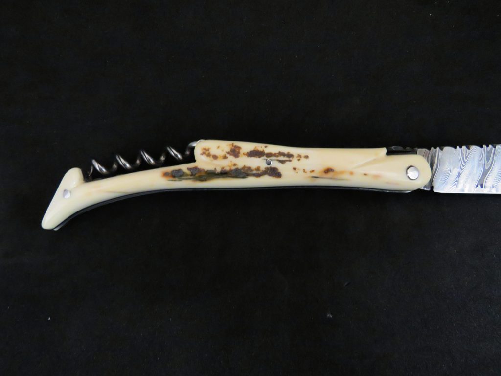 Laguiole forged 14 cm 2 pieces corkscrew mammoth ivory damascus blade