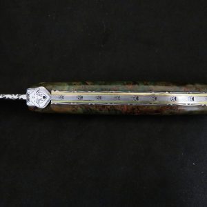 Couteau Laguiole 12 cm plein manche forgé bois d'érable stabilisé teinté modèle loup