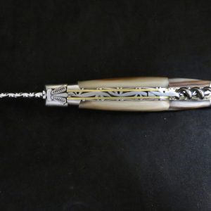 Laguiole forgé 12 cm 2 pièces tire-bouchon doubles platines ciselées pointe de corne