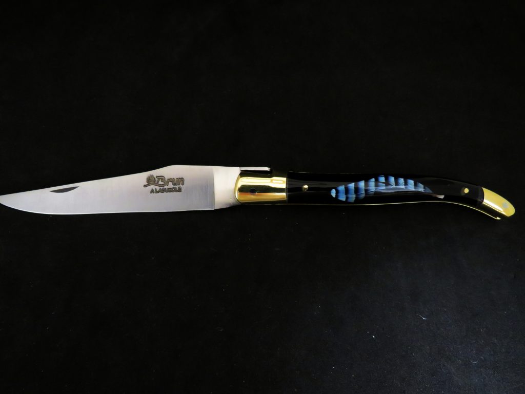 Laguiole 12 cm forgé inclusion plume de geai
