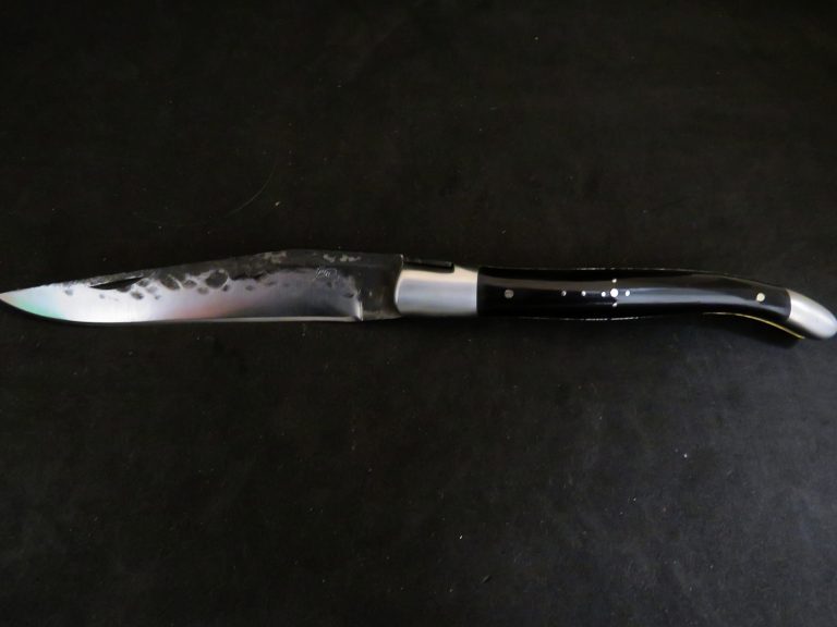 Laguiole 12 cm 1 pièce 2 mitres inox pointe de corne lame brut de forge