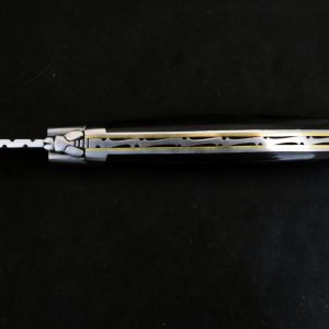 Laguiole 12 cm forgé 1 pièce 2 mitres inox doubles platines pointe de corne noire